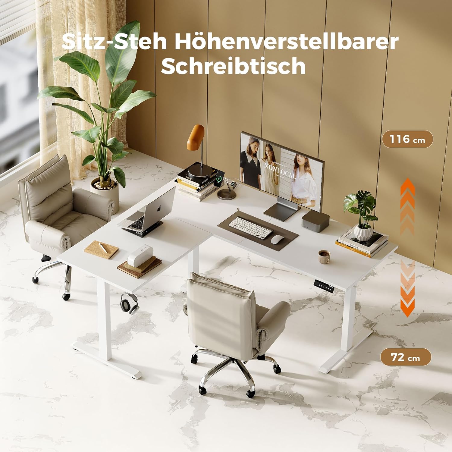Agilestic L-förmig Höhenverstellbarer Schreibtisch, 160 x 140 cm Schreibtisch Höhenverstellbar Elektrisch, Eckschreibtisch Ergonomischer Steh-Sitz Tisch Computertisch, Weiß