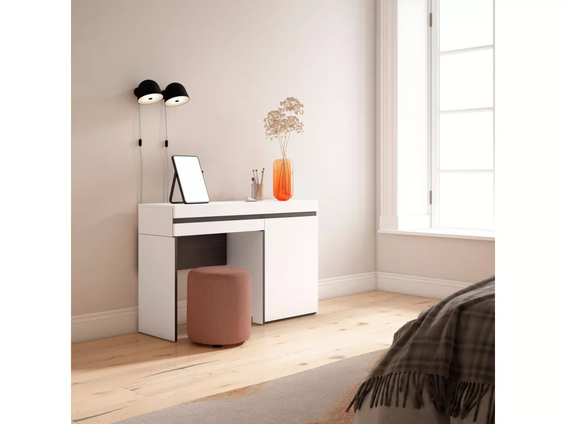 Coiffeuse, 121x35x75 cm, Avec tiroir, Chambre à coucher, Blanc