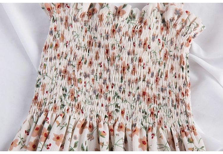 Dudu - Midi-A-lijn jurk met brede bandjes en bloemenprint