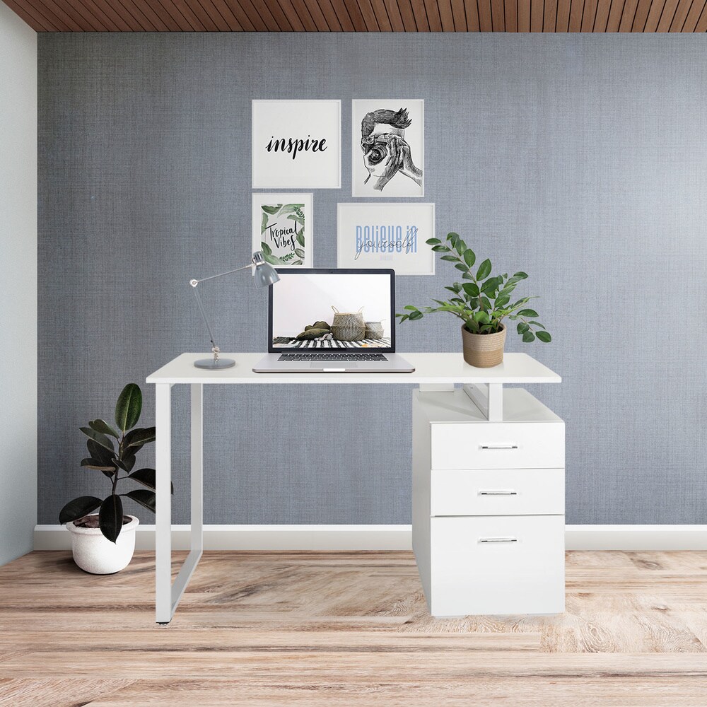 Schreibtisch EASY WORK V Melaminharzbeschichtete Spanplatte, Gestell pulverbeschichteter Stahl hjh OFFICE