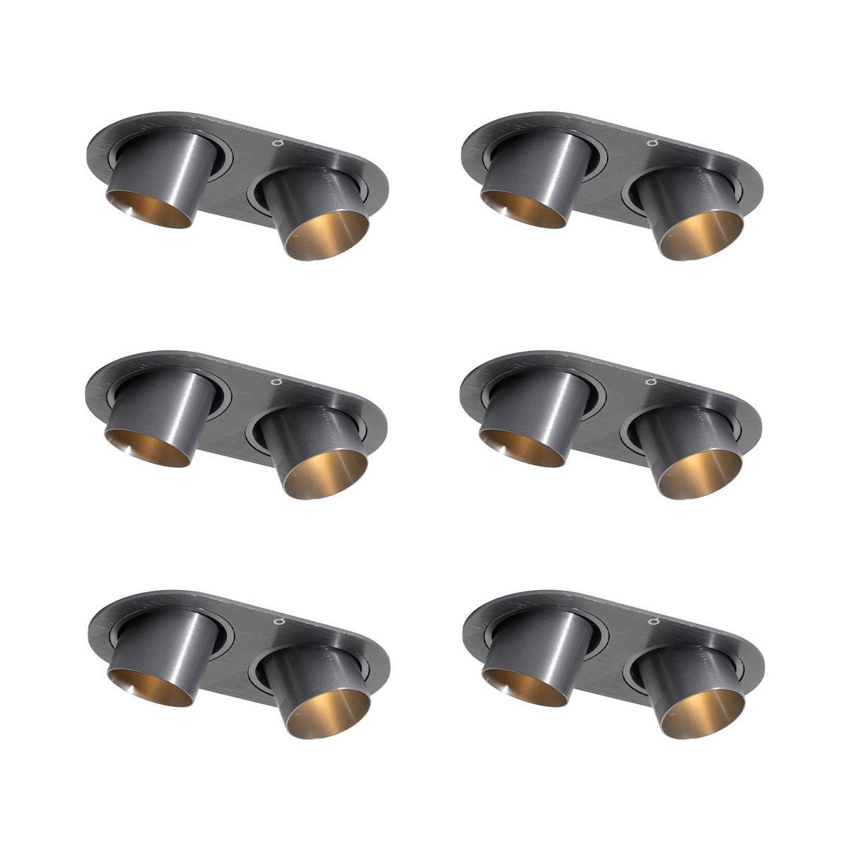 Set van 6 inbouwspots gunmetal GU10 35mm kantelbaar 2-lichts - Installa