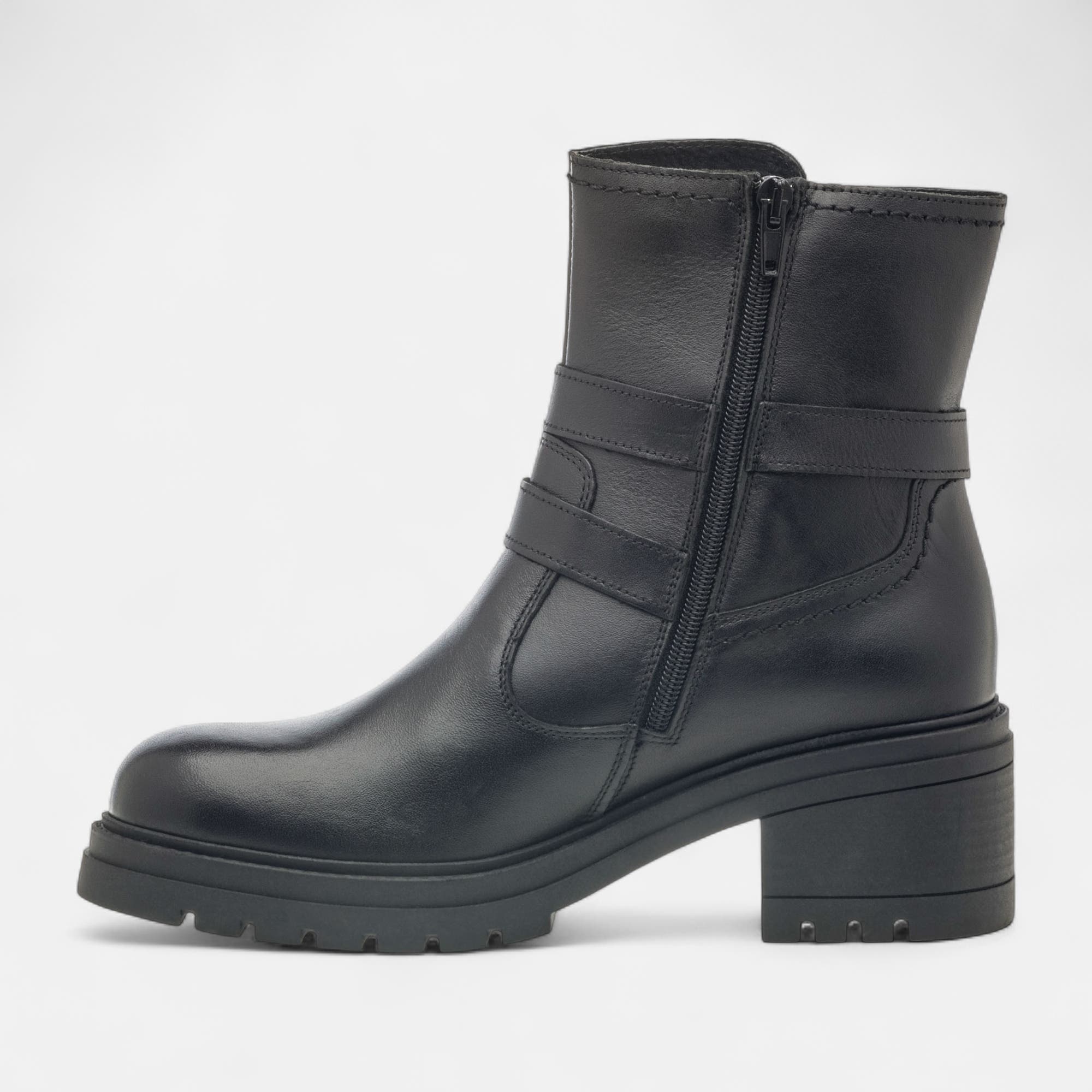 Boots à talon Femme en cuir noir
