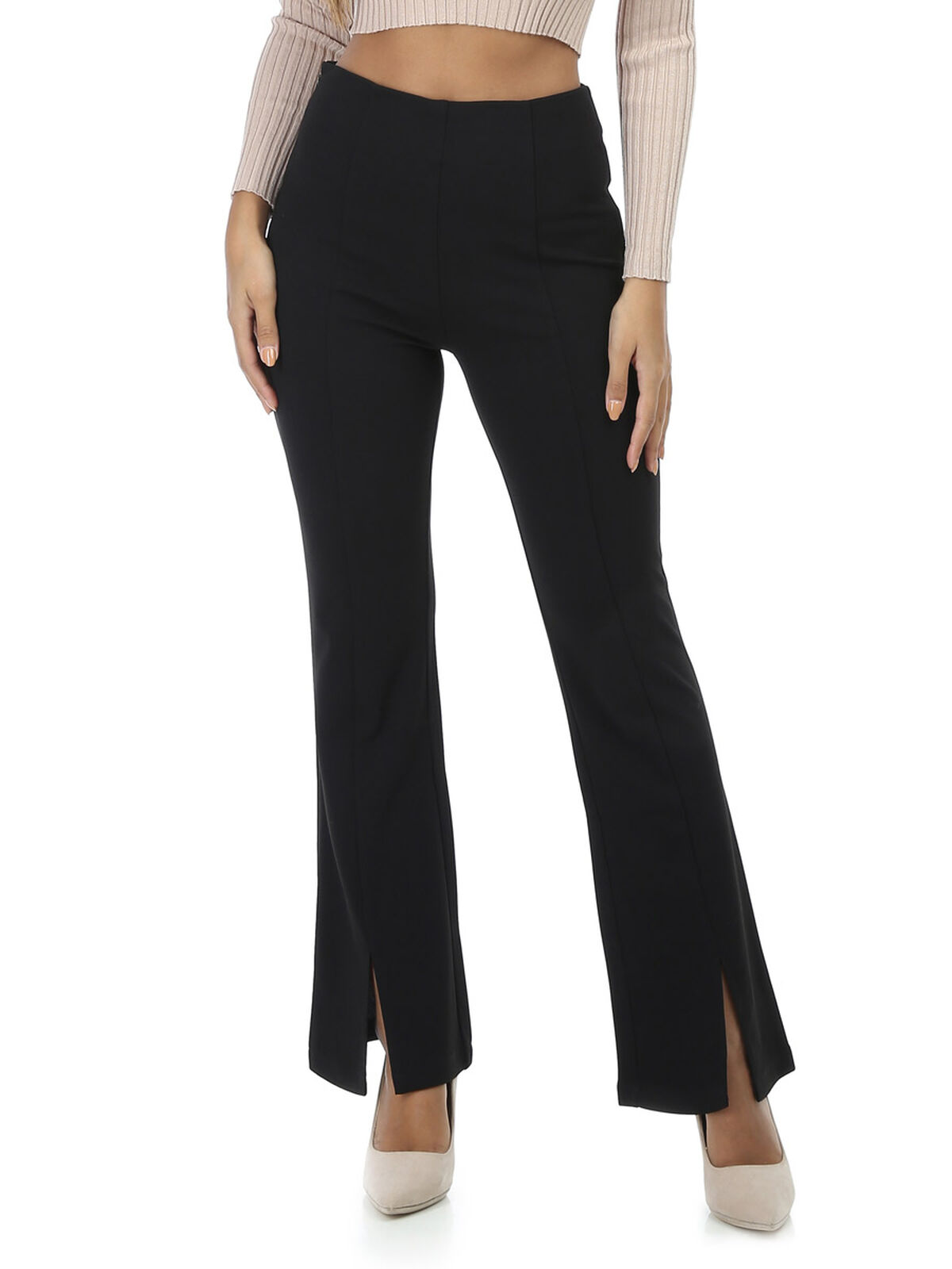 Pantalon flare avec fente- Noir