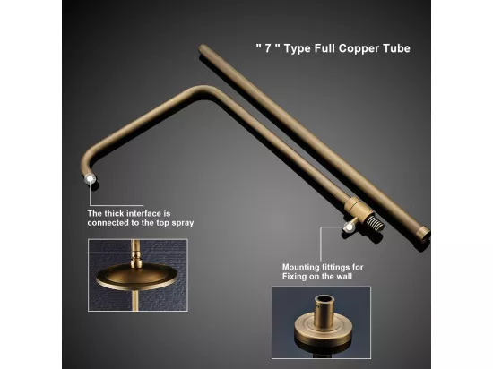 AURALUM MAX Colonne Douche Mécanique Ensemble de Douche à Double Poignée Rétro Système de Douche Réglable Kit Douche en Laiton Antique Finition Bronze