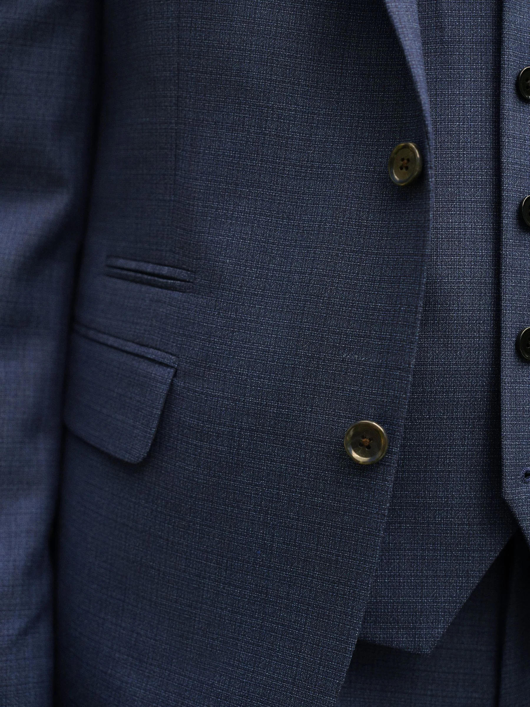 Blauw - Slim Fit - Colbert van wolmix met textuur