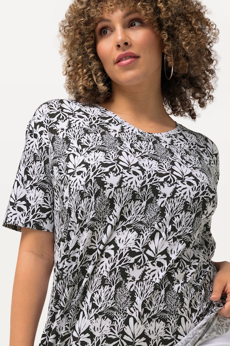 T-Shirt, maritimer Druck, A-Linie, V-Ausschnitt, Halbarm