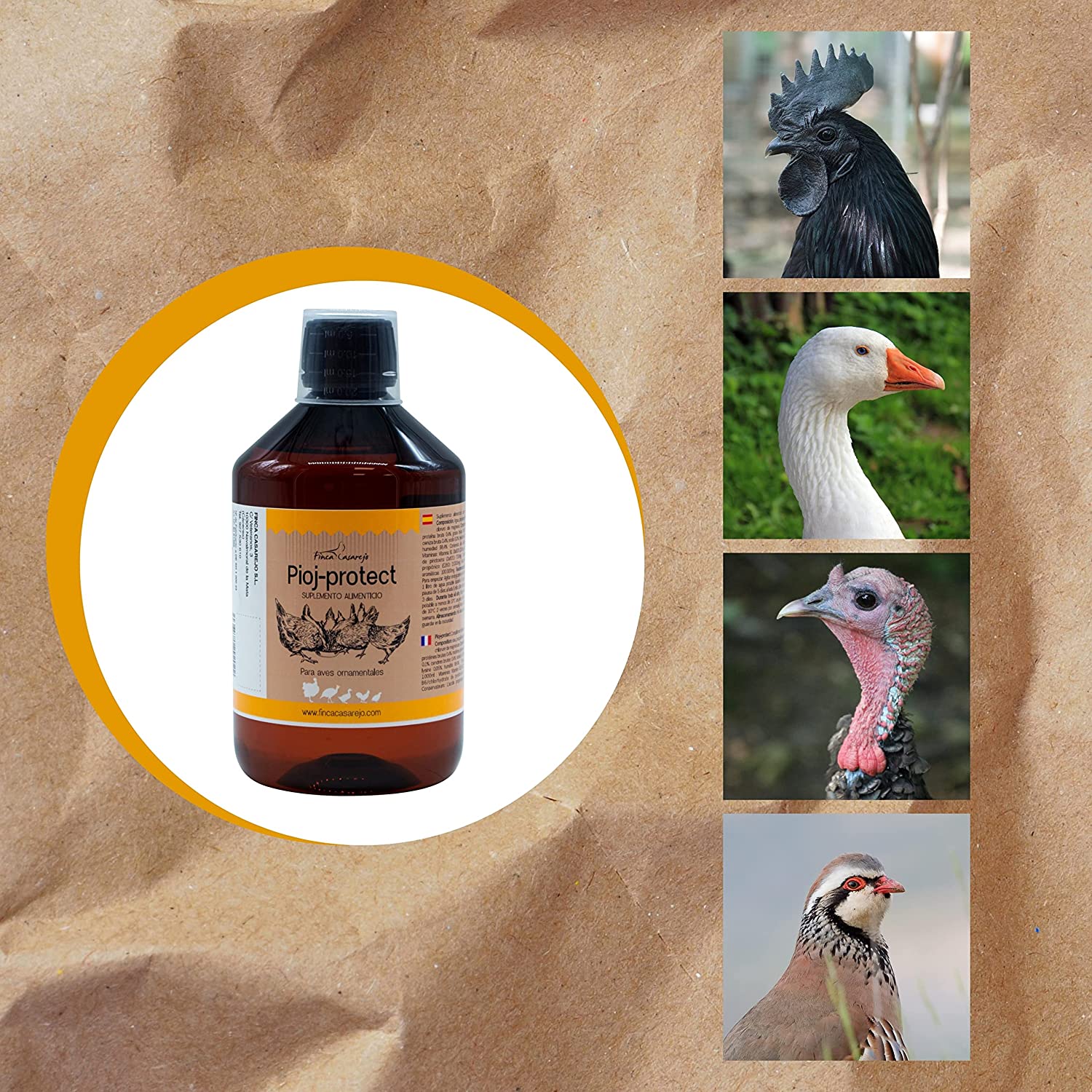 Mantém piolhos, pulgas e ácaros afastados em galinhas, pombos e aves | PiojProtect 500ml | O aroma natural da ave não atrai insetos | Solúvel em água, estimula o apetite