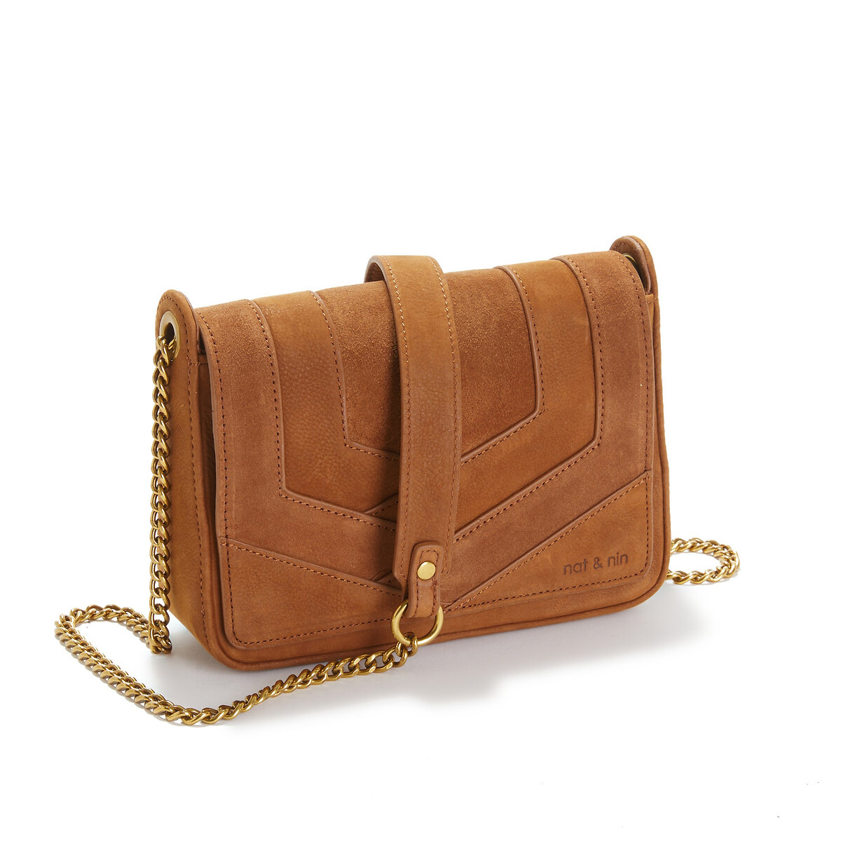 NAT & NIN<br>Bolsa de mão com aba em couro liso e camurça Capri