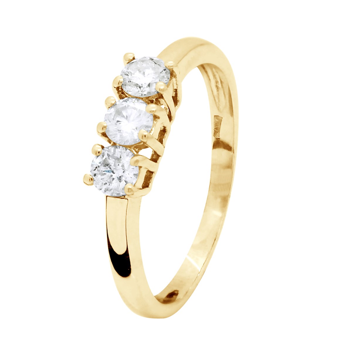 Bague TRILOGIE Diamants 0,50 Cts Serti Griffes Or Jaune 18 Carats