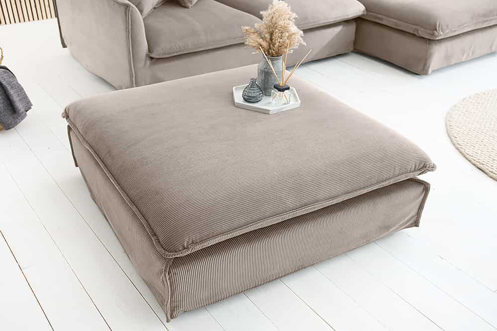 Großer Sitzhocker HEAVEN 100cm greige Cord Sofahocker abnehmbarer Bezug