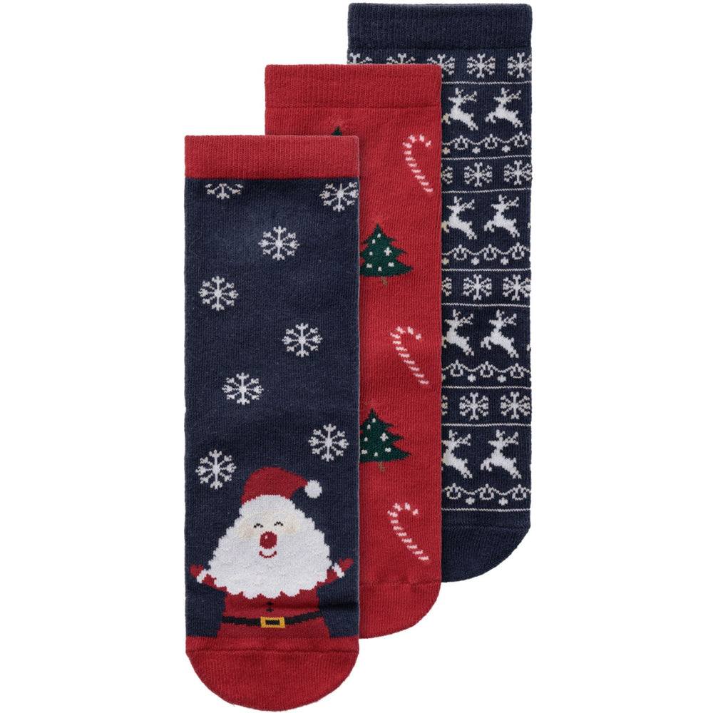 Køb Name It Dark Sapphire Jester Red Richristmas 3-pak Strømper