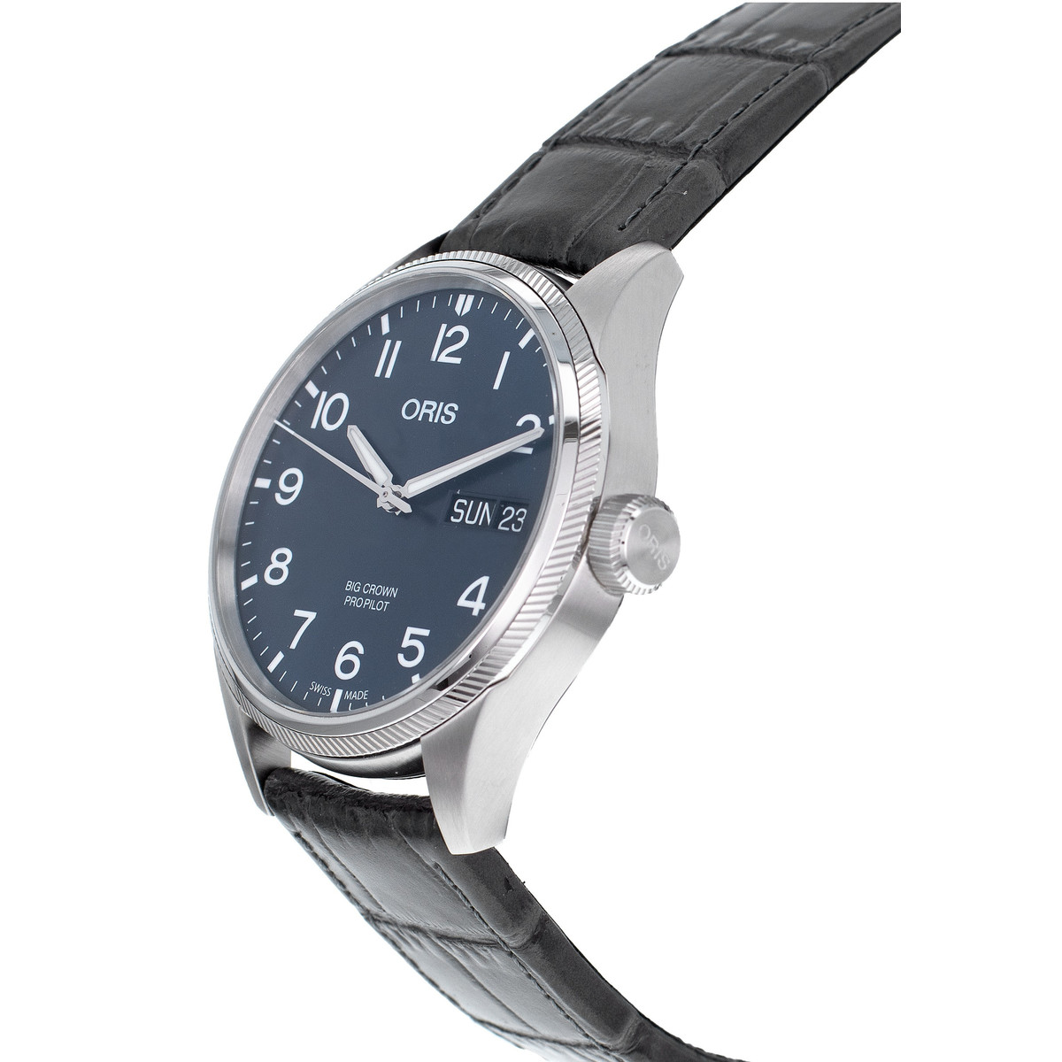 Montre d'occasion Oris Big homme automatique acier bracelet cuir noir