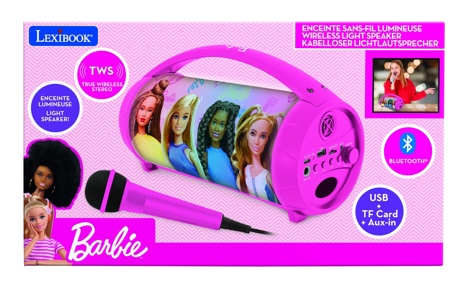 Lexibook - Barbie Bluetooth® lyshøjttaler med mikrofon