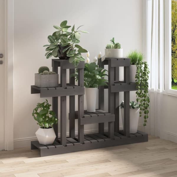 vidaXL Plantestativ grå 104,5x25x77,5 cm heltre furu