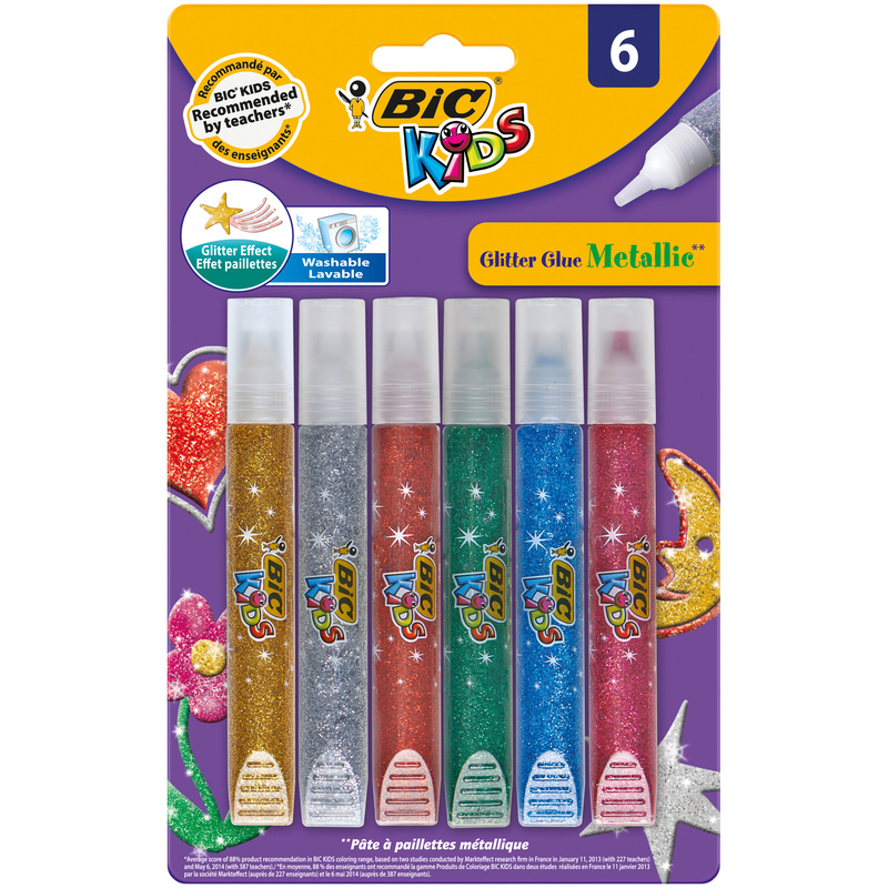 Bic Glitter Glue, metallic, 6 Stück, assortiert