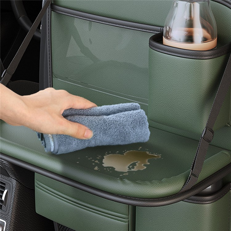 (40x36cm) Auto Leder Sitz Aufbewahrungs Hänge Beutel Organizer Rücksitz Tasche Rücklehnen Schutz mit Klapptisch - Schwarz