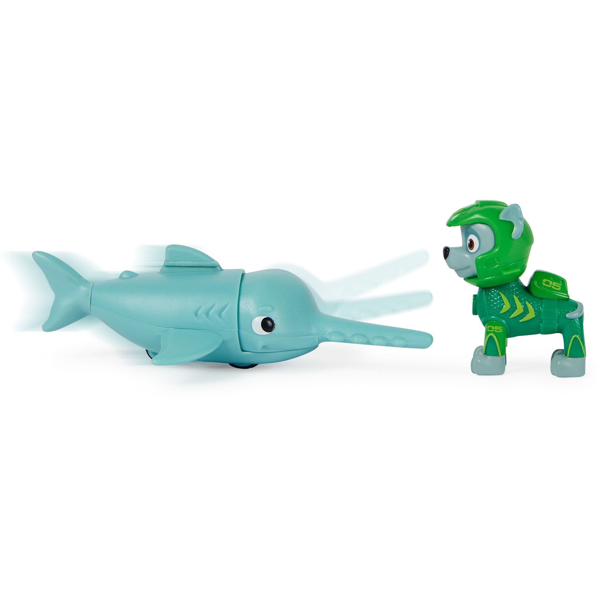Spin Master Spielfigur Paw Patrol Aqua Pups - Hero Pups-Set mit Rocky-Welpenfigur und Sägefisch-Figur