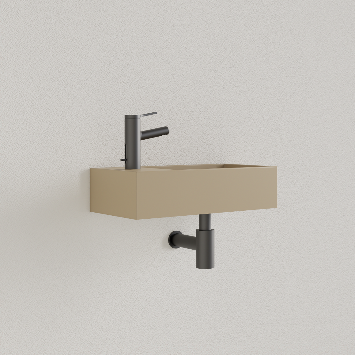 Sanigoods Nano fontein links cappuccino met kraangat 36x18cm