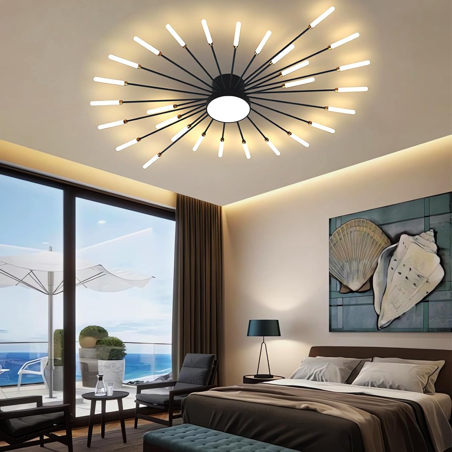 Moderne LED Deckenleuchte Metall Acryl LED Lampen Eingebaute dimmbare Deckenlampe Kreative Spirale Blumenform Design Deckenbeleuchtung Acryl Deckenleuchte Farbwechselbar (Schwarz, 28+1)