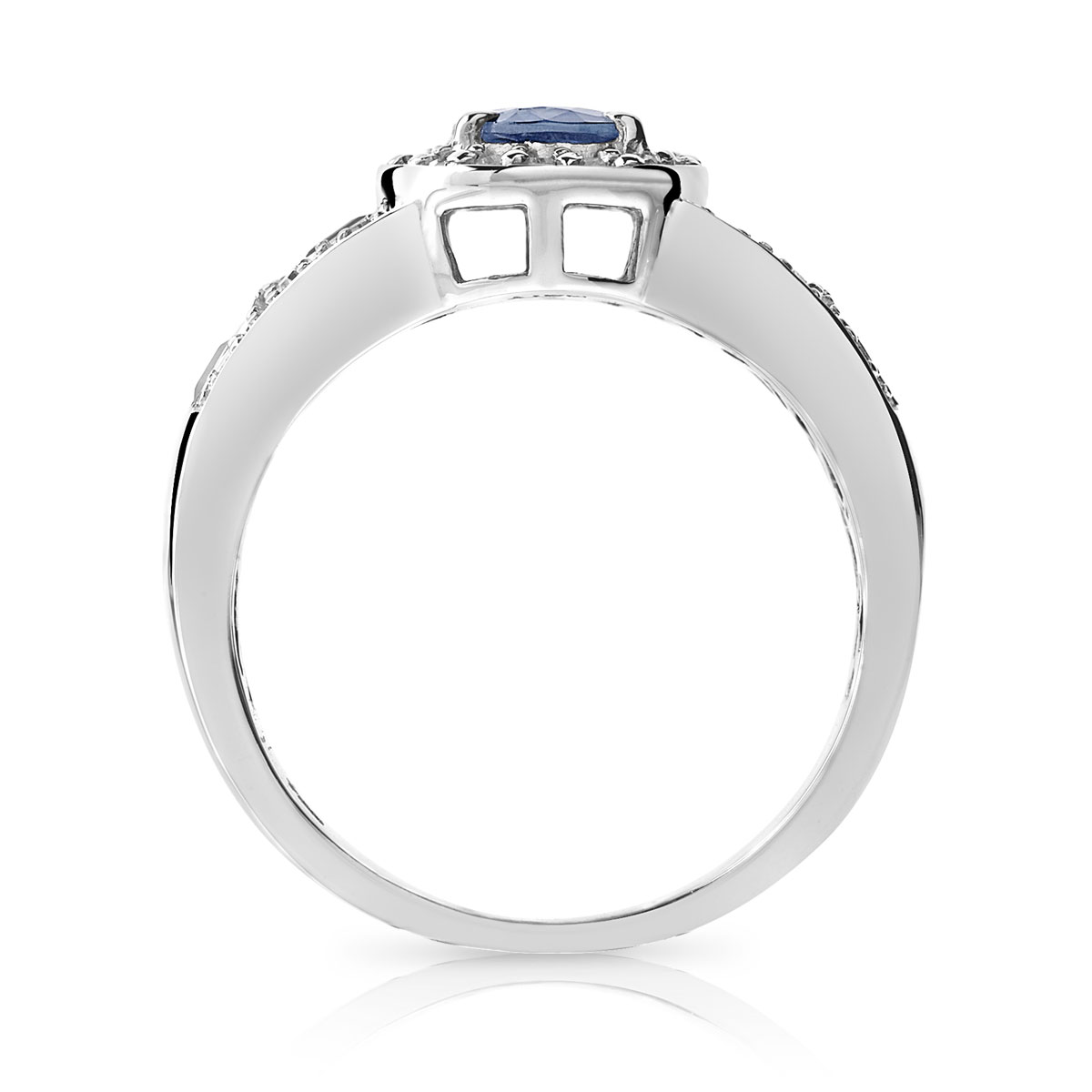 Bague or 750 blanc ovale saphirs et diamants