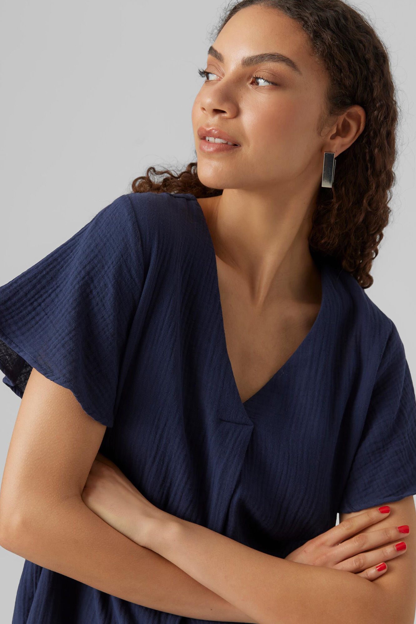Vestido curto de algodão - Azul marinho