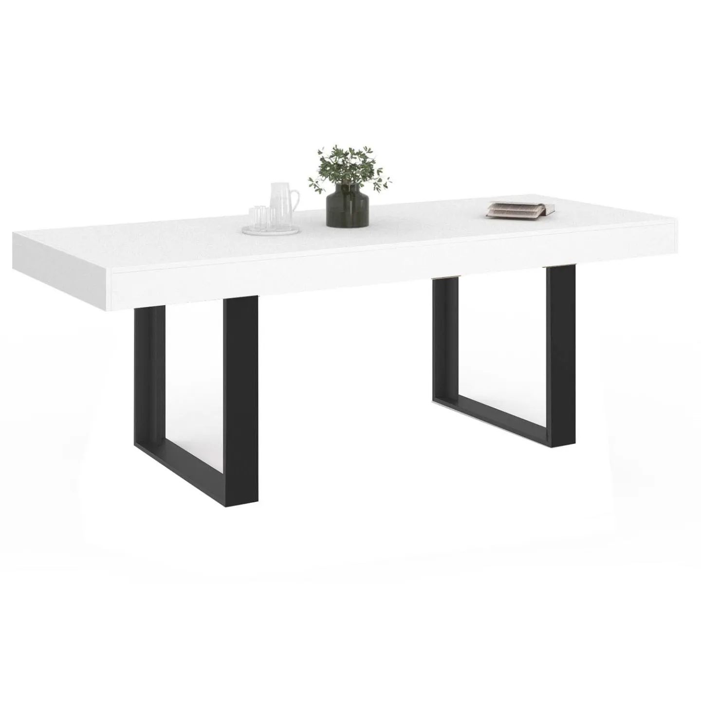 Table à manger rectangle PHOENIX 8 personnes bois blanc 200 cm