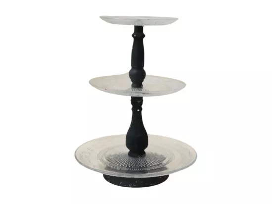 Plateau à gâteaux 3 étages en métal gris et verre Ø.33-25-20 x Ht.43 cm