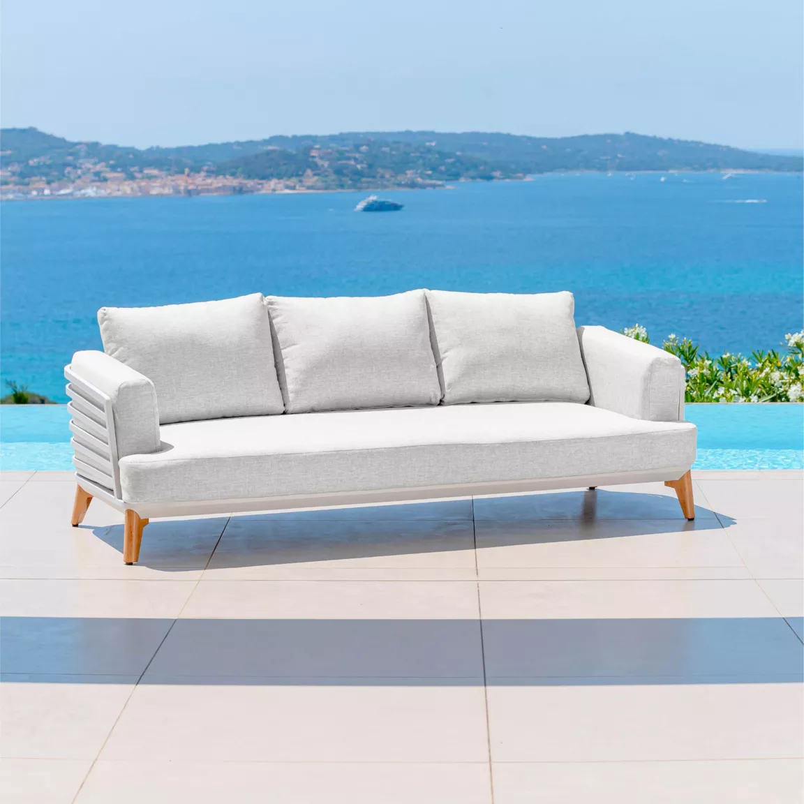 Salon de jardin aluminium 8 places 6 pcs Monte Carlo Blanc et gris clair