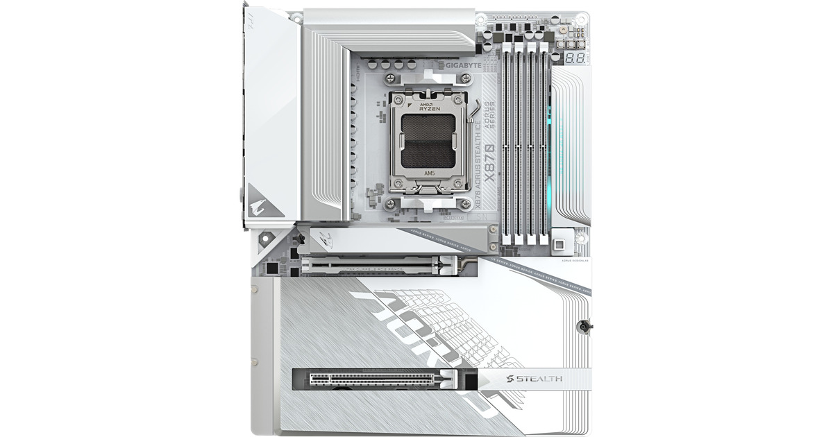 GIGABYTEX870 AORUS STEALTH ICE socket AM5 moederbord  (Zilver/wit, RAID, 5 Gb-LAN, WLAN, BT, Sound, ATX)