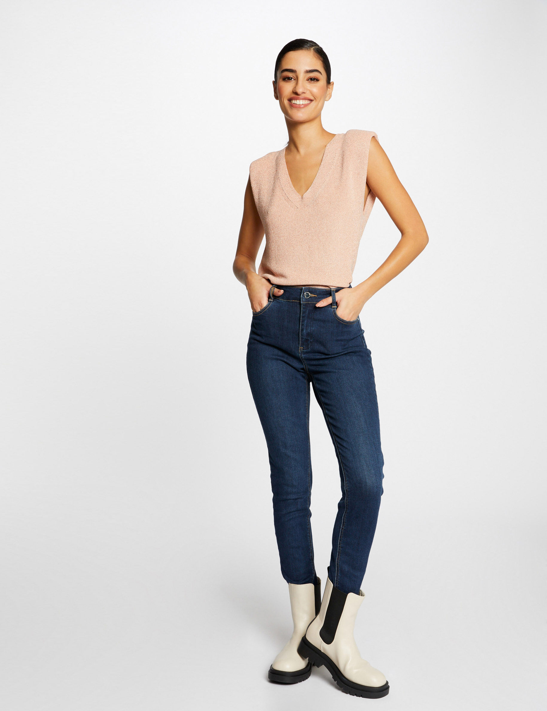 Pull manches courtes à épaulettes vieux rose femme - vieux_rose