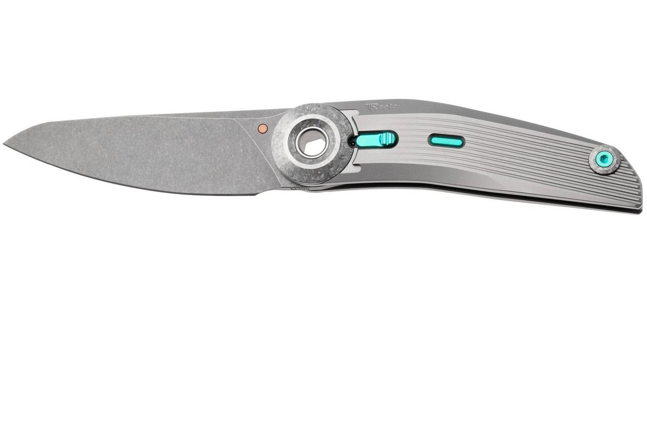Reate VK-TRON-TI-GRY, Stonewashed M390, Bead Blasted Titanium, Crystalized Titanium Hardware zakmes, Vulpex Knives design