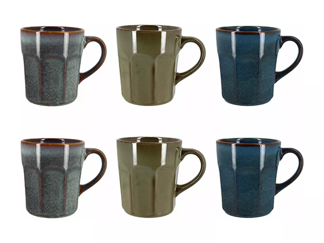 Novastyl - Lot 6 Mugs Irizia 36cl En Gres 3 Coloris Assortis