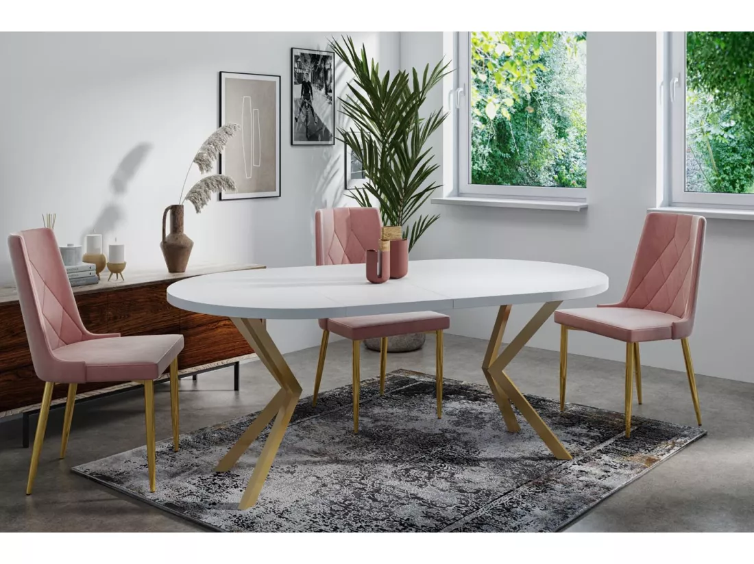 Table à Manger Extensible Ronde - Table Style Loft Avec Doré Pieds En Métal - 120 à 200 Cm - Table Ronde Style Industriel Pour Le Salon - Compacte - 120 Cm - Chêne