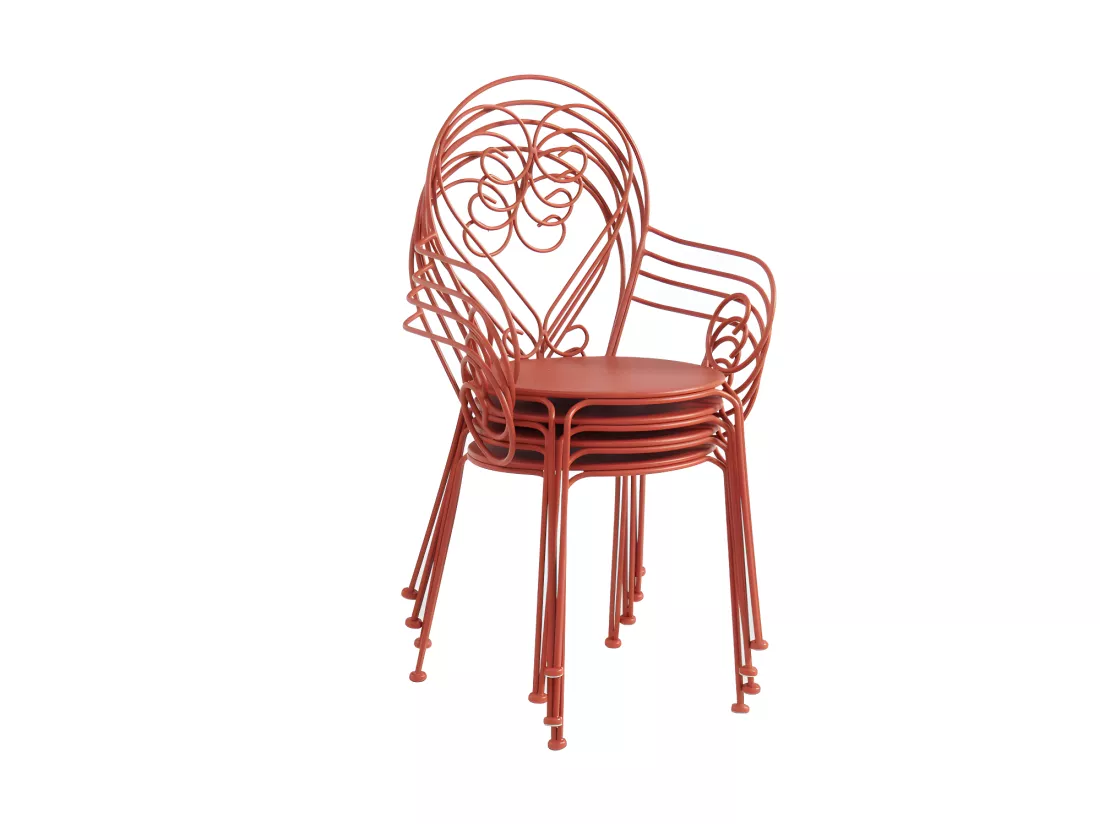 Lot de 4 fauteuils de jardin empilables en métal façon fer forgé - Terracotta - GUERMANTES de MYLIA