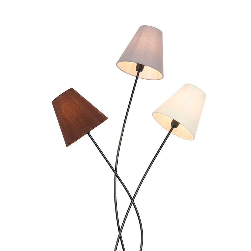 Design vloerlamp zwart met stoffen kappen 3-lichts - Melis