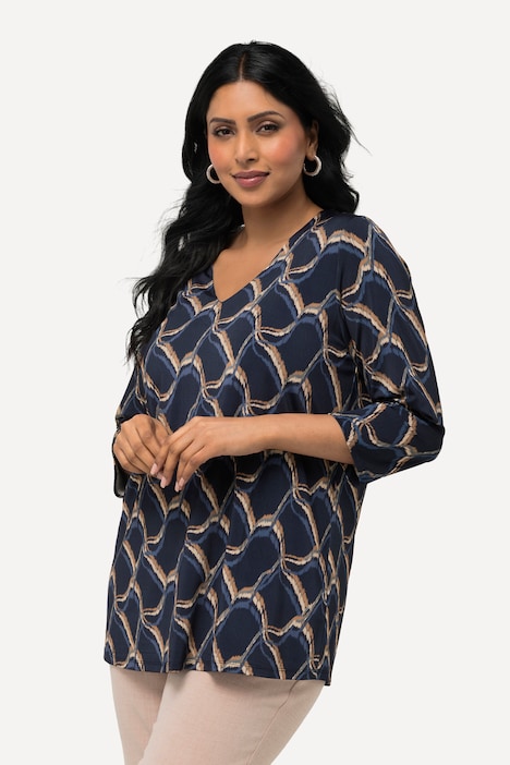 Slinkyshirt, Wellen, Classic, V-Ausschnitt, 3/4-Arm