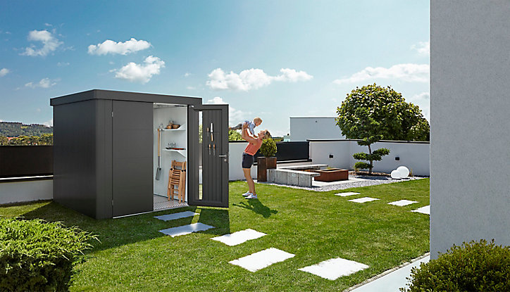 Abri de jardin double porte Biohort Neo 2B en métal coloris gris foncé métallique ép.0,53 mm surface extérieure 4,8 m²
