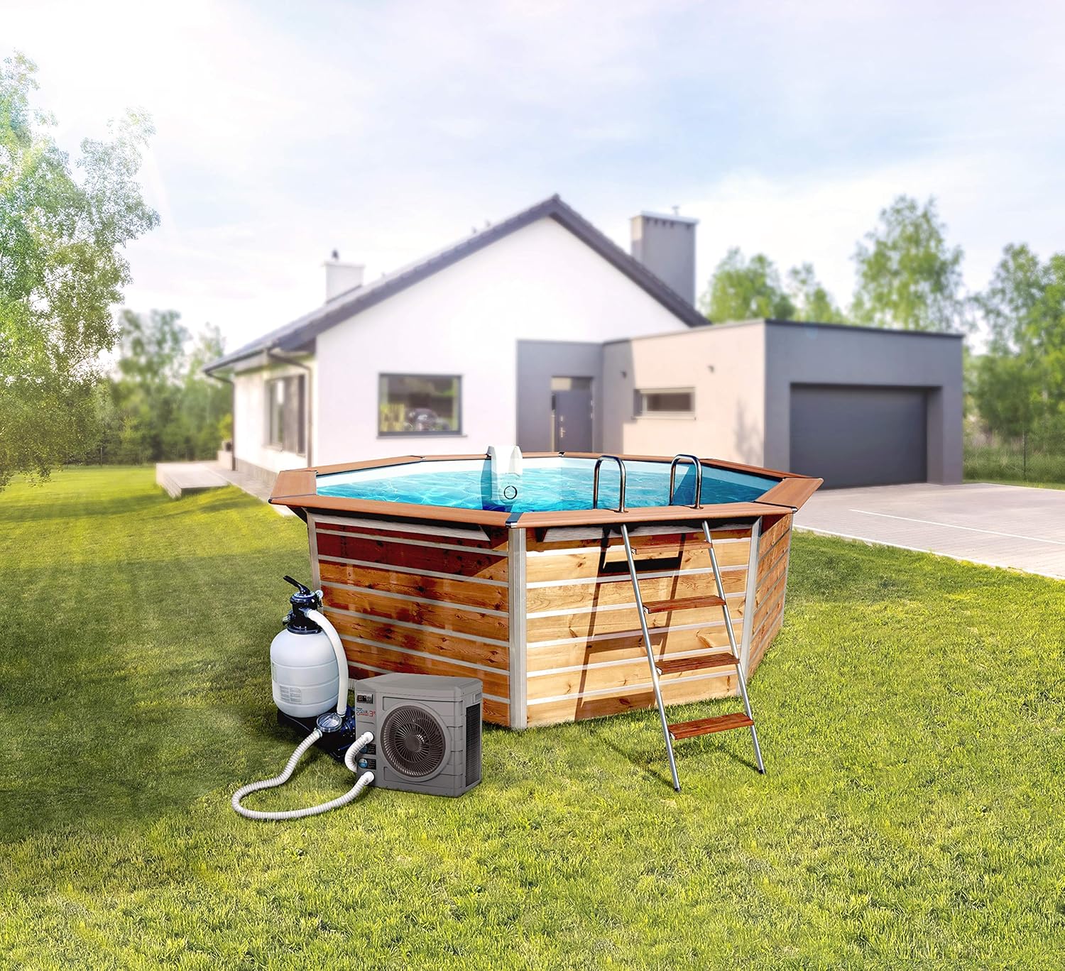 POOLEX - Nano Action 5R – PC-NANO-A5R – Wärmepumpe für kleine Schwimmbecken, 990 W, Volumen des Teiches von 20 bis 35 m³, Grau