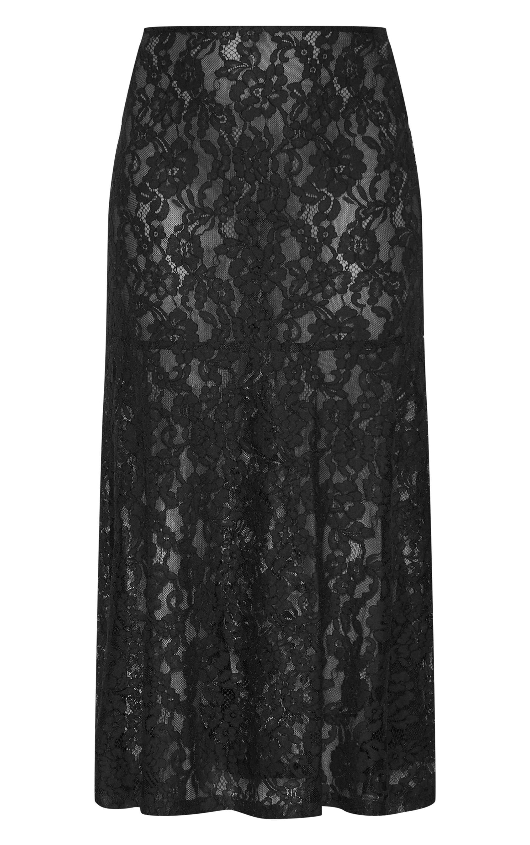 Noir Jupe Maxi Transparente En Dentelle Florale Grande Taille