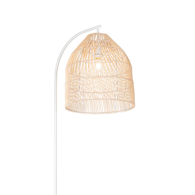 Landelijke vloerlamp wit met rotan - Sam