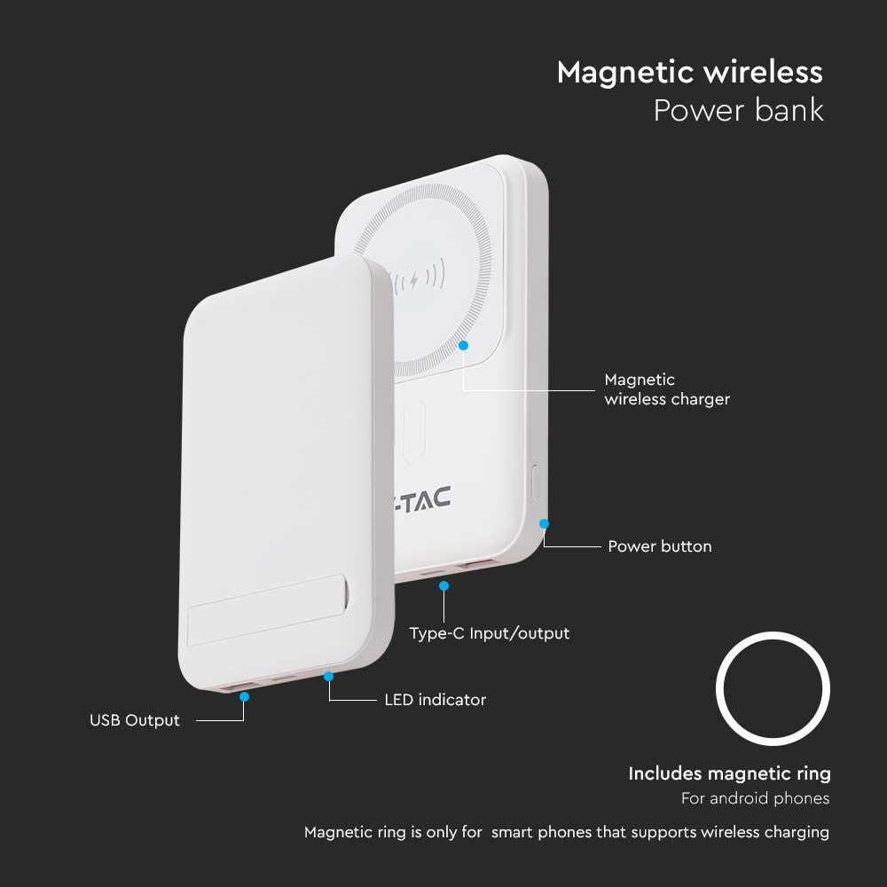 Magnetische draadloze powerbanks - witte behuizing - 10000mAh
