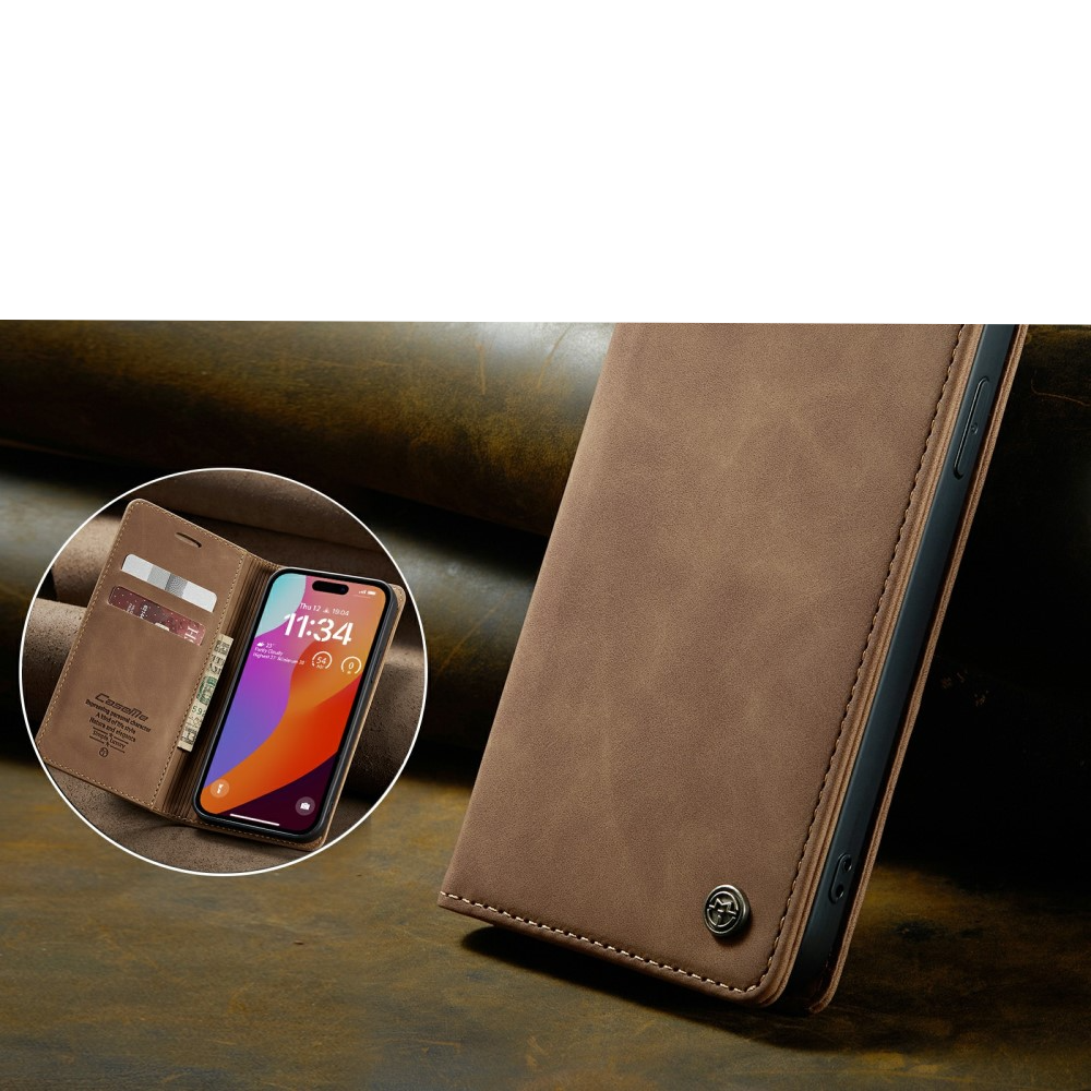 iPhone 16 Pro Max Leder Tasche Flip Wallet Etui mit Kartenfächern - Hellbraun