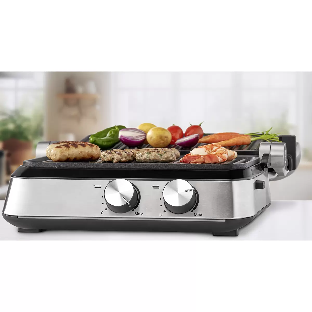 Doppelplatten und Tischgrill Prime Panini Silber