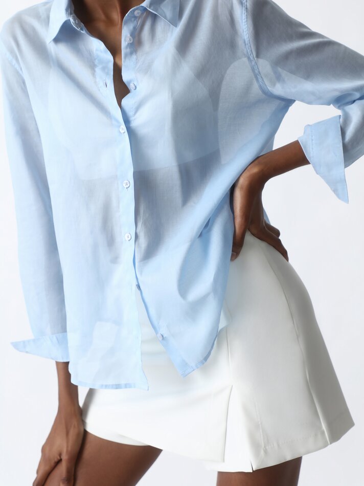 Camisa fluida de manga comprida - Azul Pastel