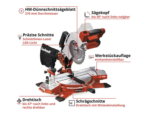 Einhell Power X-Change TE-MS 18/210 Li accu verstekzaag - Kaal gereedschap zonder accu en lader