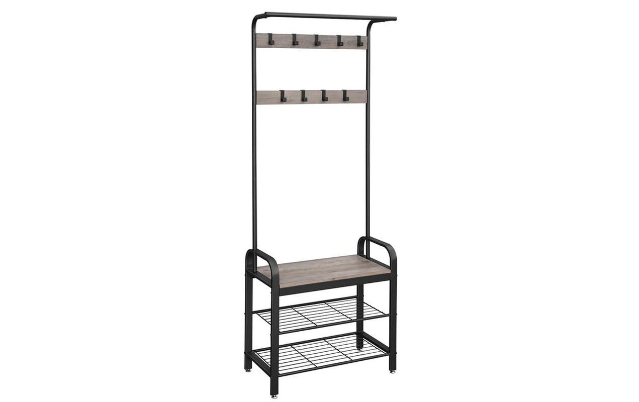 Garderobe mit Schuhablage 183 cm, Grau/SchwarzKleiderständer mit Sitzbank