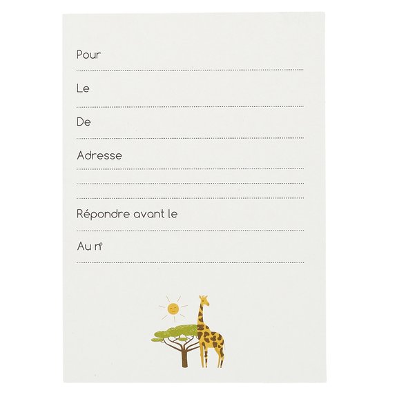 6 cartes invitation Savane