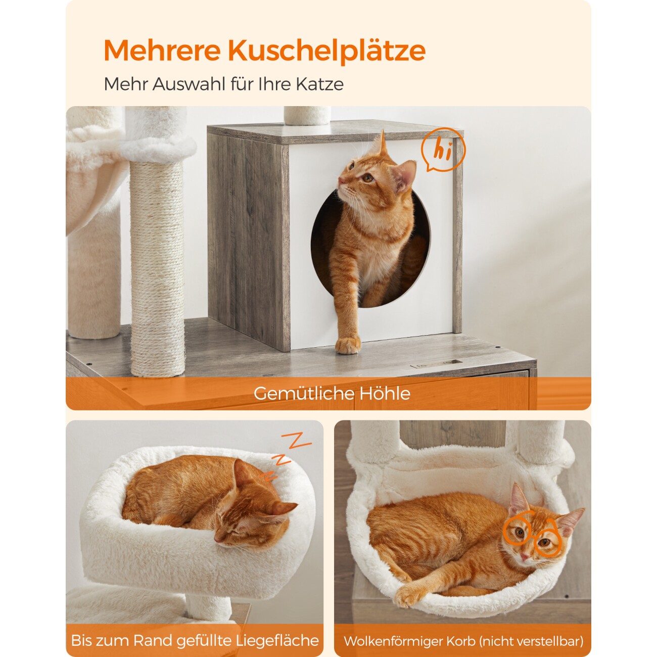 FEANDREA Kratzbaum mit Katzenklo-Schrank 2-in-1 grau