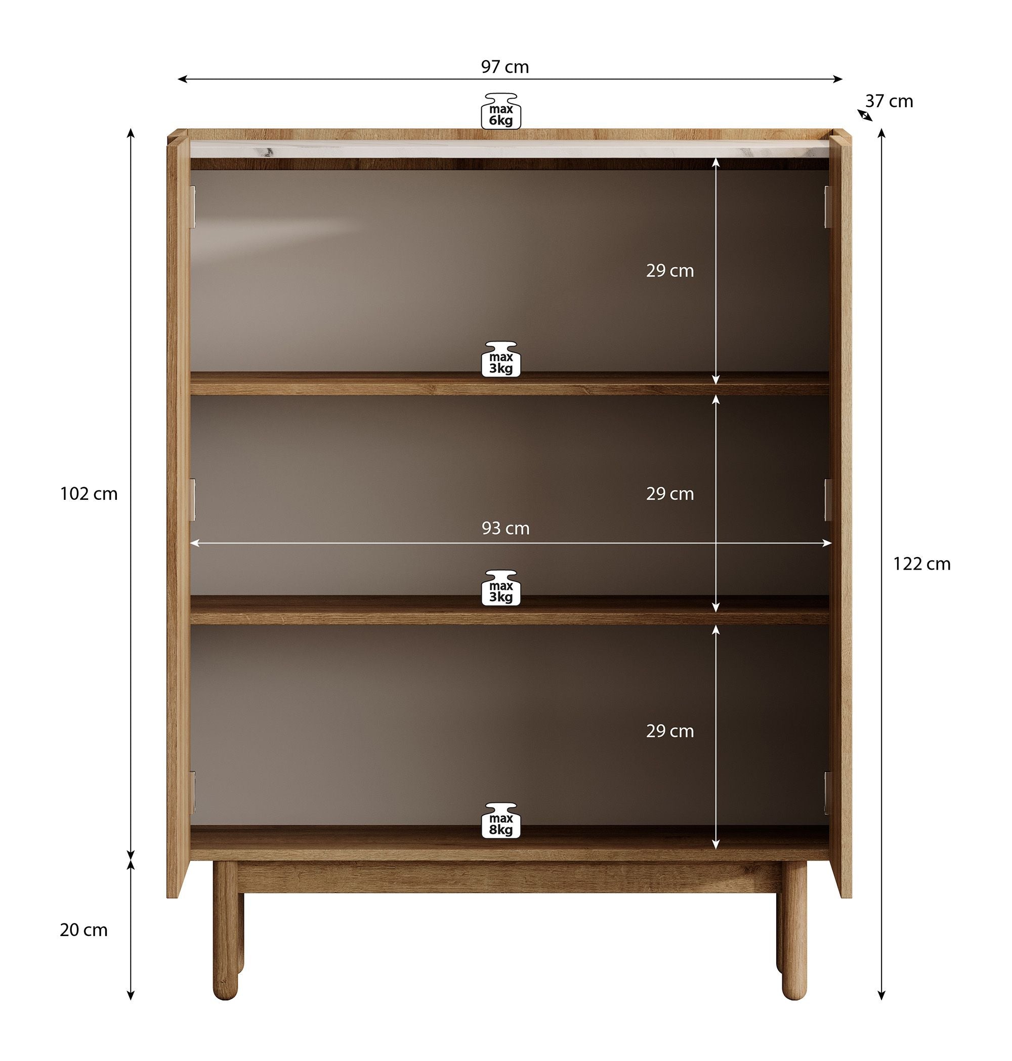 Cayenne - Dressoir - Eiken - 97x37x122 cm