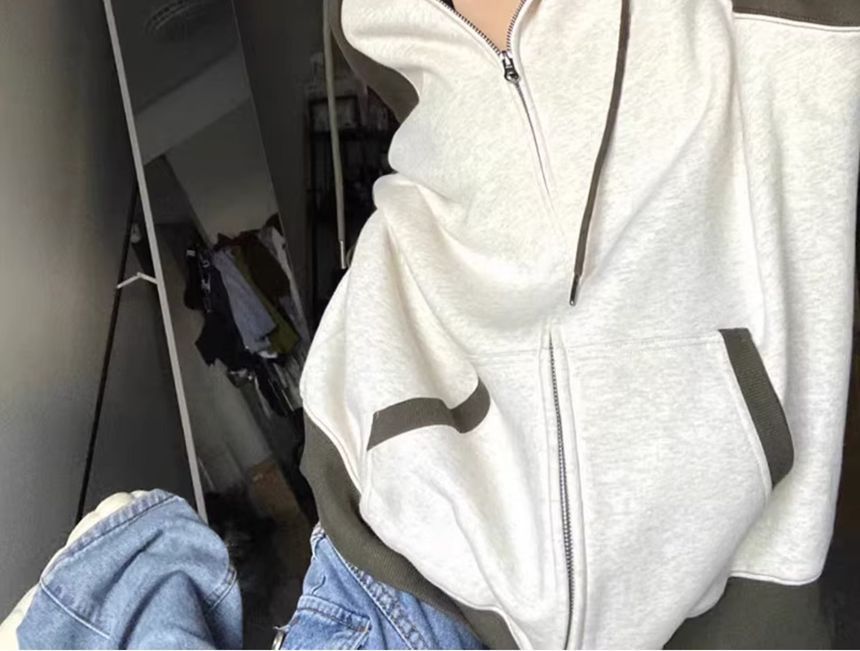 Dreamkura - Tweekleurige oversized hoodie met rits